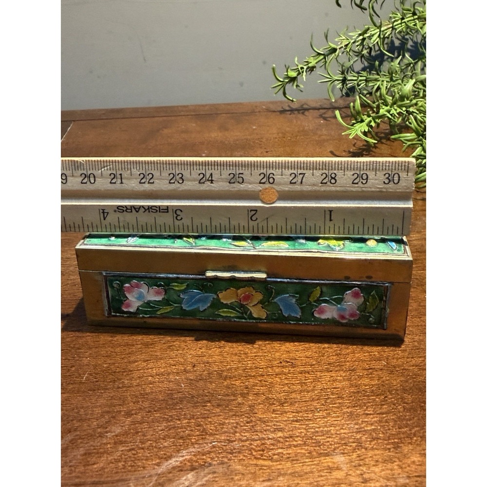 VTG CHINESE CLOISONNE ENAMEL BRASS HINGED STAMP TRINKET BOX MARKED - Picture 3 of 11